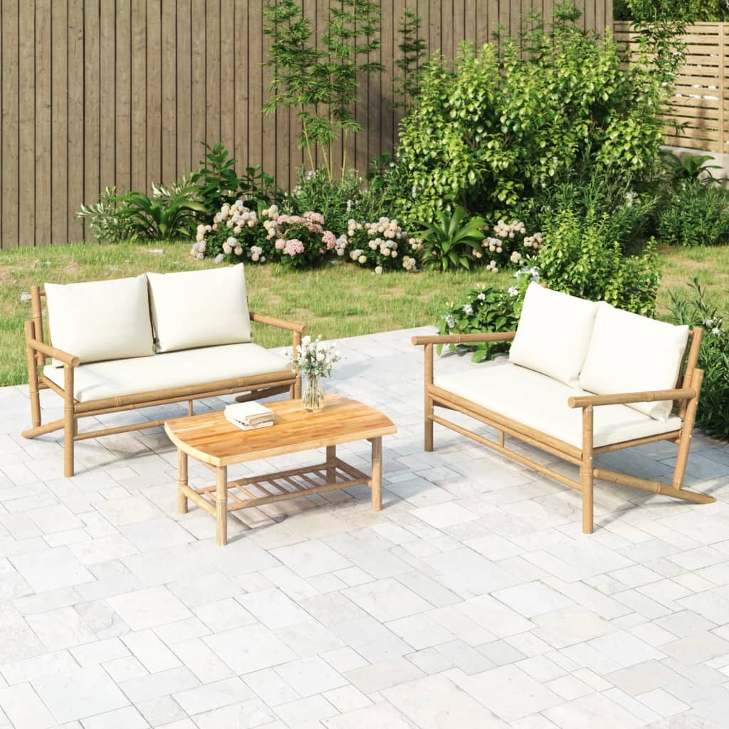 VidaXL Bamboe Tuinbank met Crèmewitte Kussens - 59% Korting
