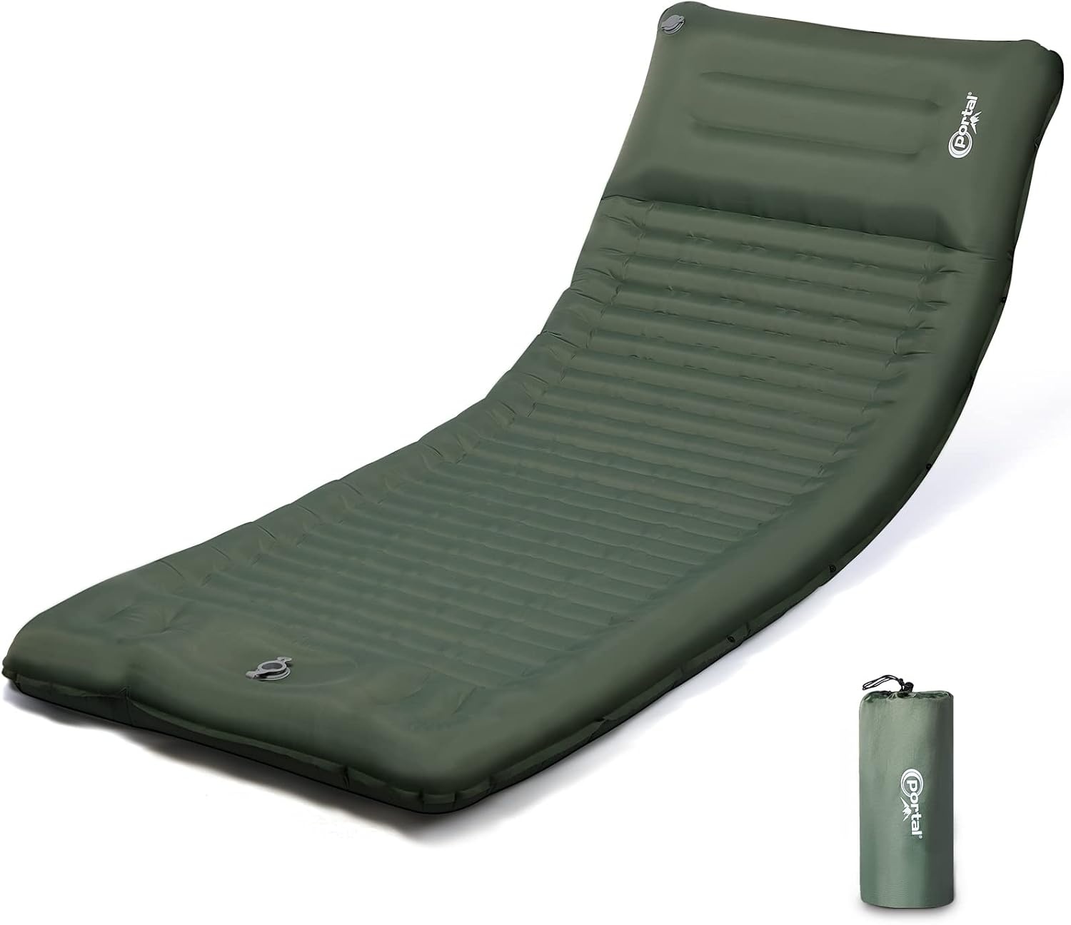 Portal Eenpersoons campingmatras, 10 cm dik met voetpomp, opblaasbaar camping slaapmatras, opblaasbaat tentmatras, kampeerluchtbed voor volwassenen, lichtgewicht draagbare buitenmatras, rugzak