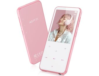 AGPTEK 64GB Bluetooth MP3-speler met luidspreker, 2,4'' groot scherm metalen MP3-speler HiFi-geluidskwaliteit MP4 Audio Touch Button Sport FM-radio Stappenteller Recorder muziekrecorder-Roze