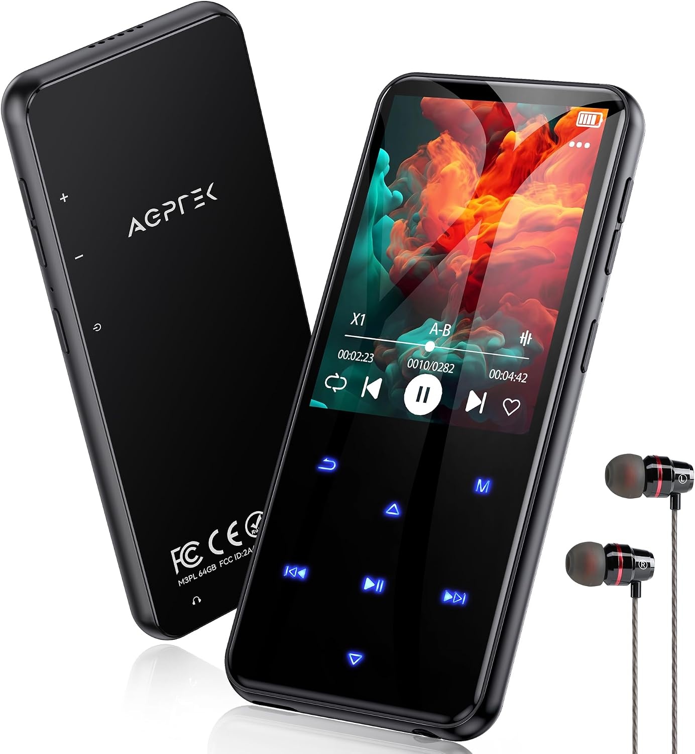 AGPTEK 64GB Bluetooth MP3-speler met luidspreker, 2,4'' groot scherm metalen MP3-speler HiFi-geluidskwaliteit MP4 Audio Touch Button Sport FM-radio Stappenteller Recorder muziekrecorder-Roze