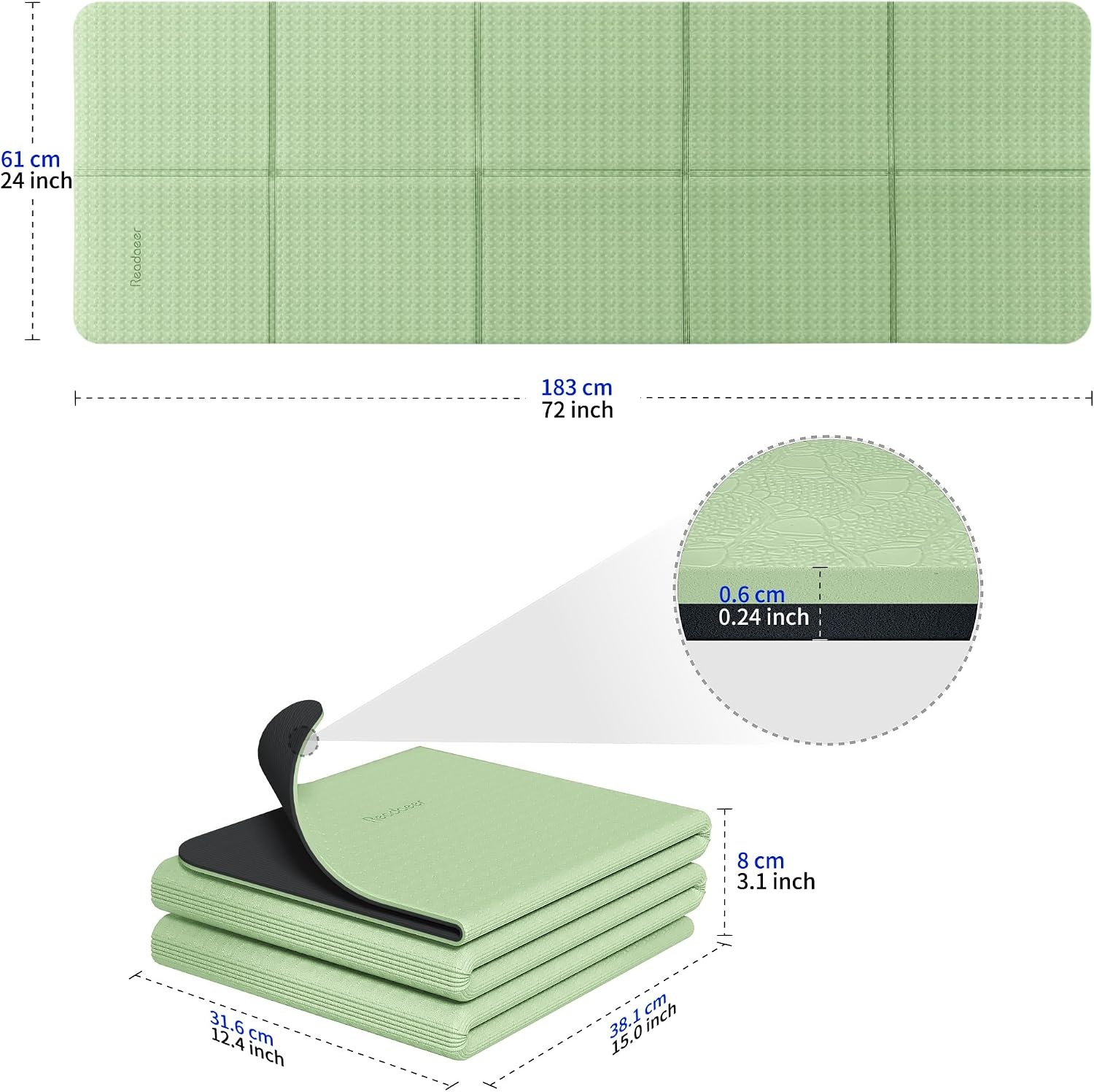 Opvouwbare Yogamat TPE 6mm Groen-Zwart 183x61 cm - 37% Korting