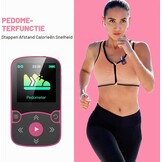 AGPTEK MP3-speler Bluetooth 5.3 Sport 64 GB met 1,5 inch TFT-kleurenbeeldscherm, mini-muziekspeler met clip, ondersteunt tot 128 GB SD-kaart, magenta