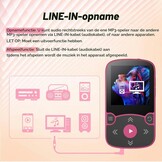 AGPTEK MP3-speler Bluetooth 5.3 Sport 64 GB met 1,5 inch TFT-kleurenbeeldscherm, mini-muziekspeler met clip, ondersteunt tot 128 GB SD-kaart, magenta
