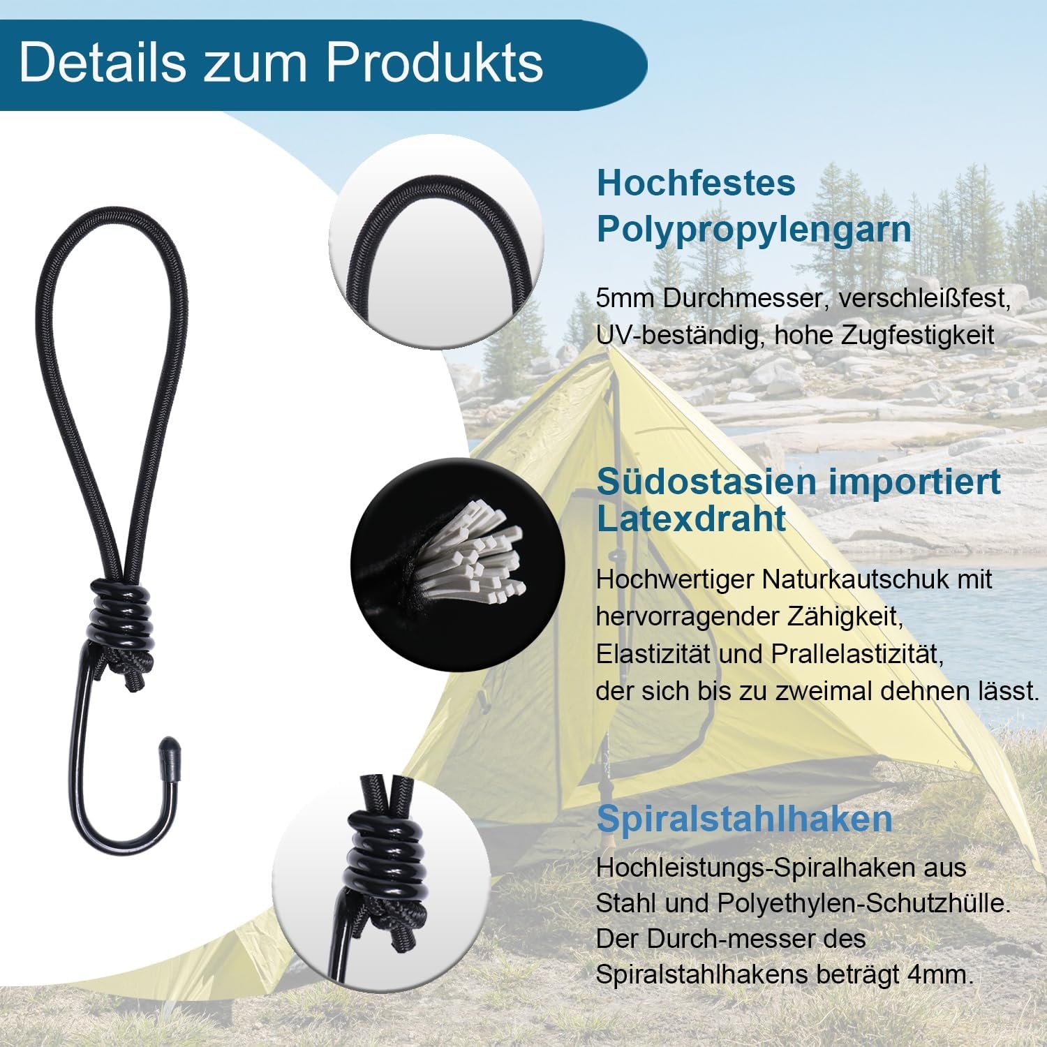 BYZANDQI Spanrubbers met spiraalhaken - 17 cm - 12 stuks - Zwart