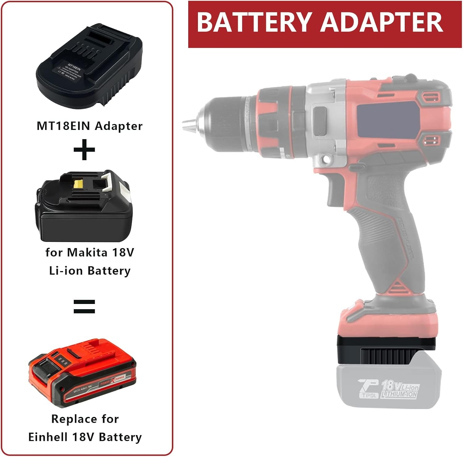 Accuadapter voor Makita naar Einhell, voor Makita 18V lithiumbatterij omzetten naar Einhell 18V lithium, voor EIN.hell 18-V accuapparaten