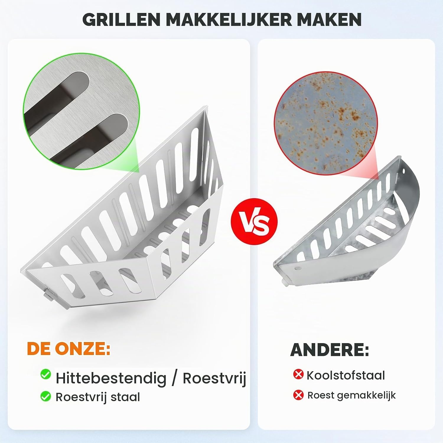 Onlyfire Houtskoolmand Roestvrije Stalen, Briquet Houders voor Weber 57/67cm Houtskoolgrills, Directe en Indirecte Warmte, Hoogwaardige Houtskoolmanden, Houtskoolbarbecues BBQ Accessoires, Set van 2