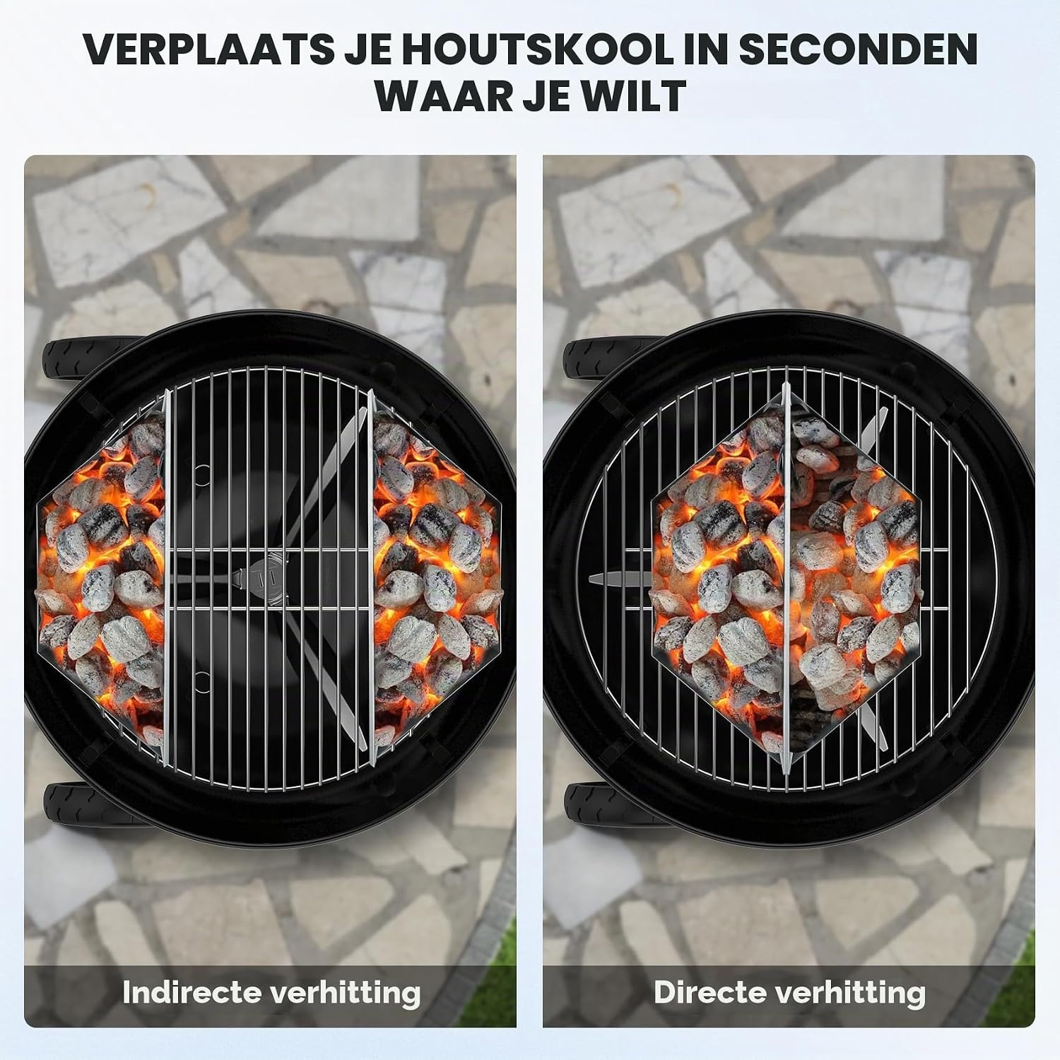 Onlyfire Houtskoolmand Roestvrije Stalen, Briquet Houders voor Weber 57/67cm Houtskoolgrills, Directe en Indirecte Warmte, Hoogwaardige Houtskoolmanden, Houtskoolbarbecues BBQ Accessoires, Set van 2