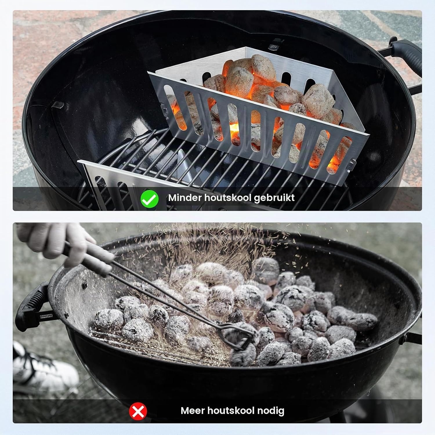Onlyfire Houtskoolmand Roestvrije Stalen, Briquet Houders voor Weber 57/67cm Houtskoolgrills, Directe en Indirecte Warmte, Hoogwaardige Houtskoolmanden, Houtskoolbarbecues BBQ Accessoires, Set van 2