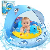 ZOOI Baby Zwemband met Zonnekap en Zitje - Blauw - 6 tot 36 Maanden