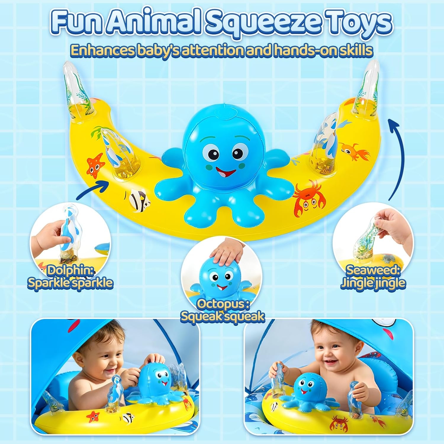 ZOOI Baby Zwemband met Zonnekap en Zitje - Blauw - 6 tot 36 Maanden