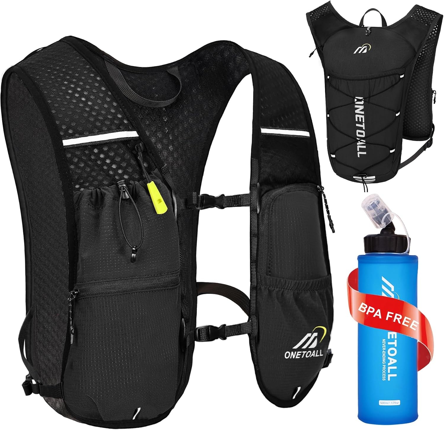 Hardloopvest voor dames, met 500 ml drinkfles, 2 liter drinkzak, lichte drinkrugzak voor heren, 6 l, reflecterend voor joggen, trailrunning, fiets, marathon, motorfiets, slechts 150 g