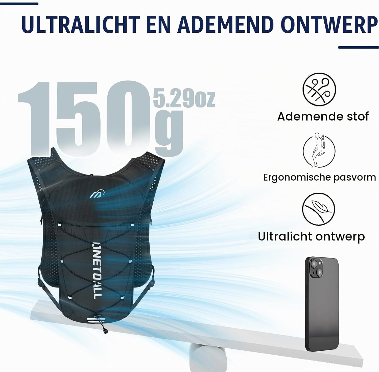 Hardloopvest voor dames, met 500 ml drinkfles, 2 liter drinkzak, lichte drinkrugzak voor heren, 6 l, reflecterend voor joggen, trailrunning, fiets, marathon, motorfiets, slechts 150 g