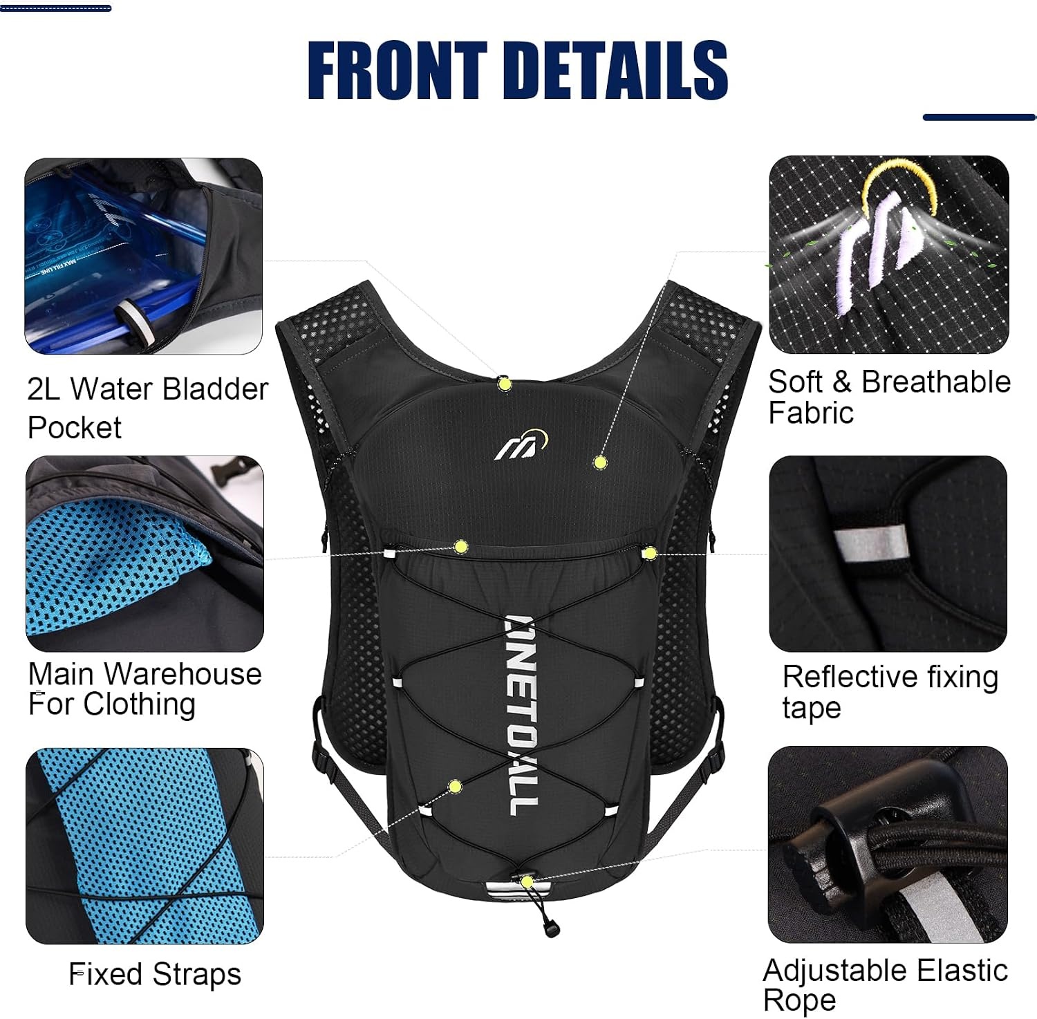 Hardloopvest voor dames, met 500 ml drinkfles, 2 liter drinkzak, lichte drinkrugzak voor heren, 6 l, reflecterend voor joggen, trailrunning, fiets, marathon, motorfiets, slechts 150 g