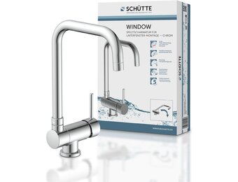 SCHÜTTE 24550 Keukenkraan WINDOW, waterkraan onder raam, gootsteenkraan voor raam, waterkraan 360° zwenkbaar Eéngreeps raammengkraan, chroom