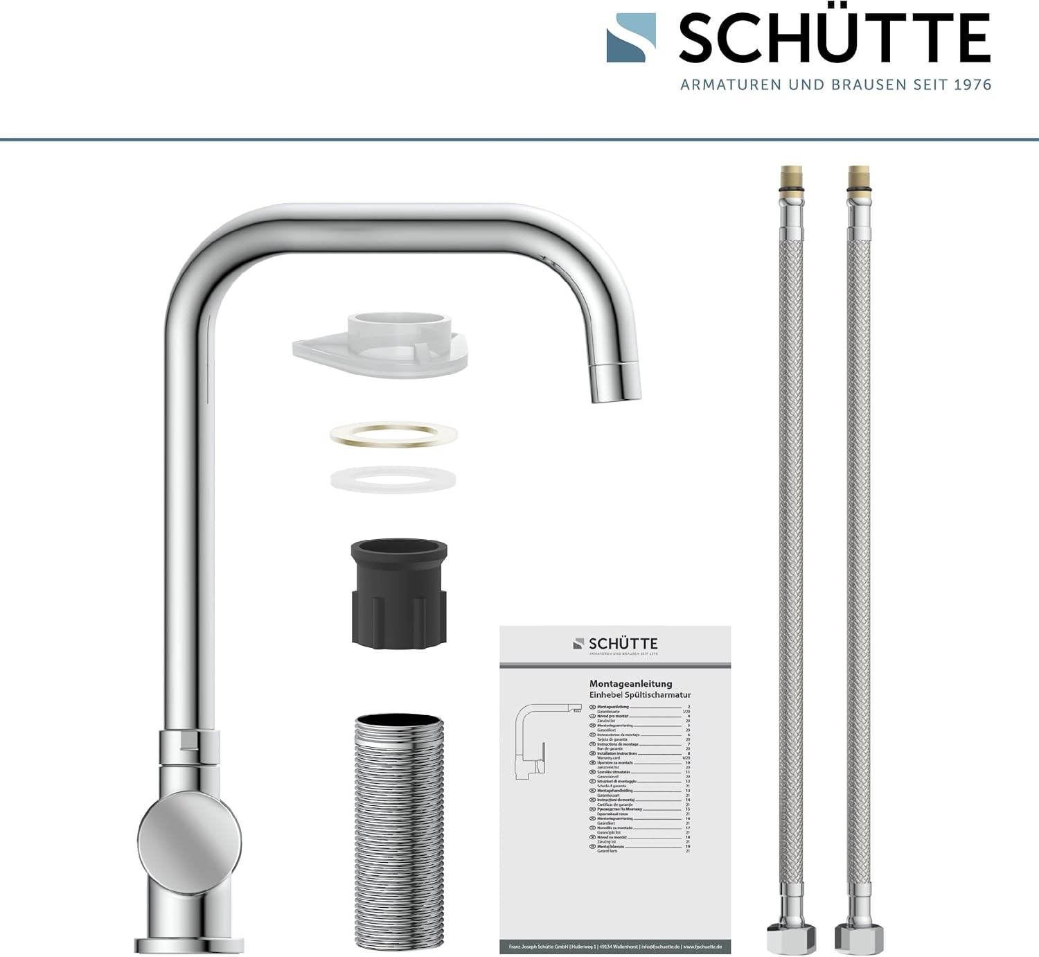 SCHÜTTE 24550 Keukenkraan WINDOW, waterkraan onder raam, gootsteenkraan voor raam, waterkraan 360° zwenkbaar Eéngreeps raammengkraan, chroom