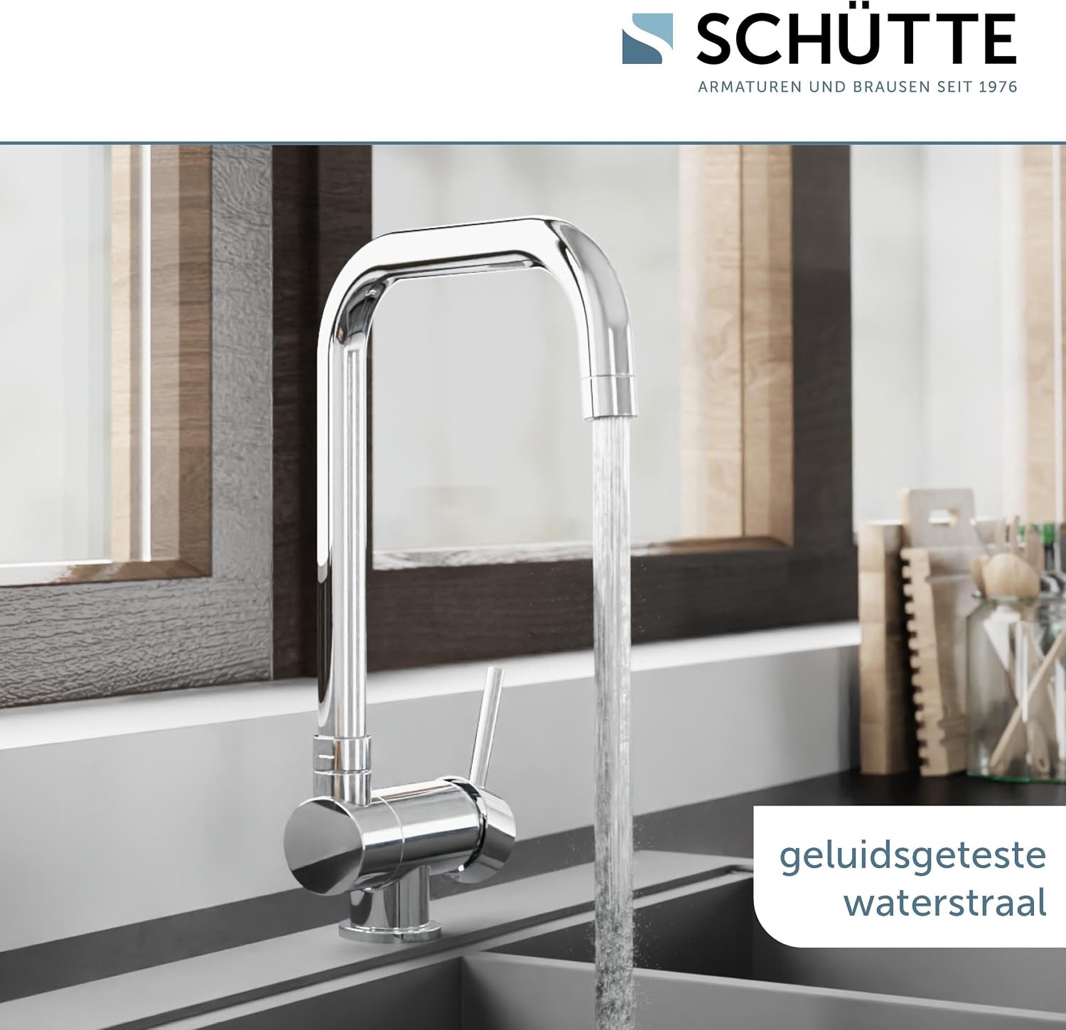 SCHÜTTE 24550 Keukenkraan WINDOW, waterkraan onder raam, gootsteenkraan voor raam, waterkraan 360° zwenkbaar Eéngreeps raammengkraan, chroom