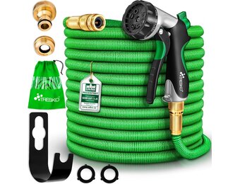 TRESKO® flexibele tuinslang | uitgezet 30 m | waterslang flexibel met 3-voudige latexkern | elastische flexiSchlauch | alle koppelingen van hoogwaardige messing