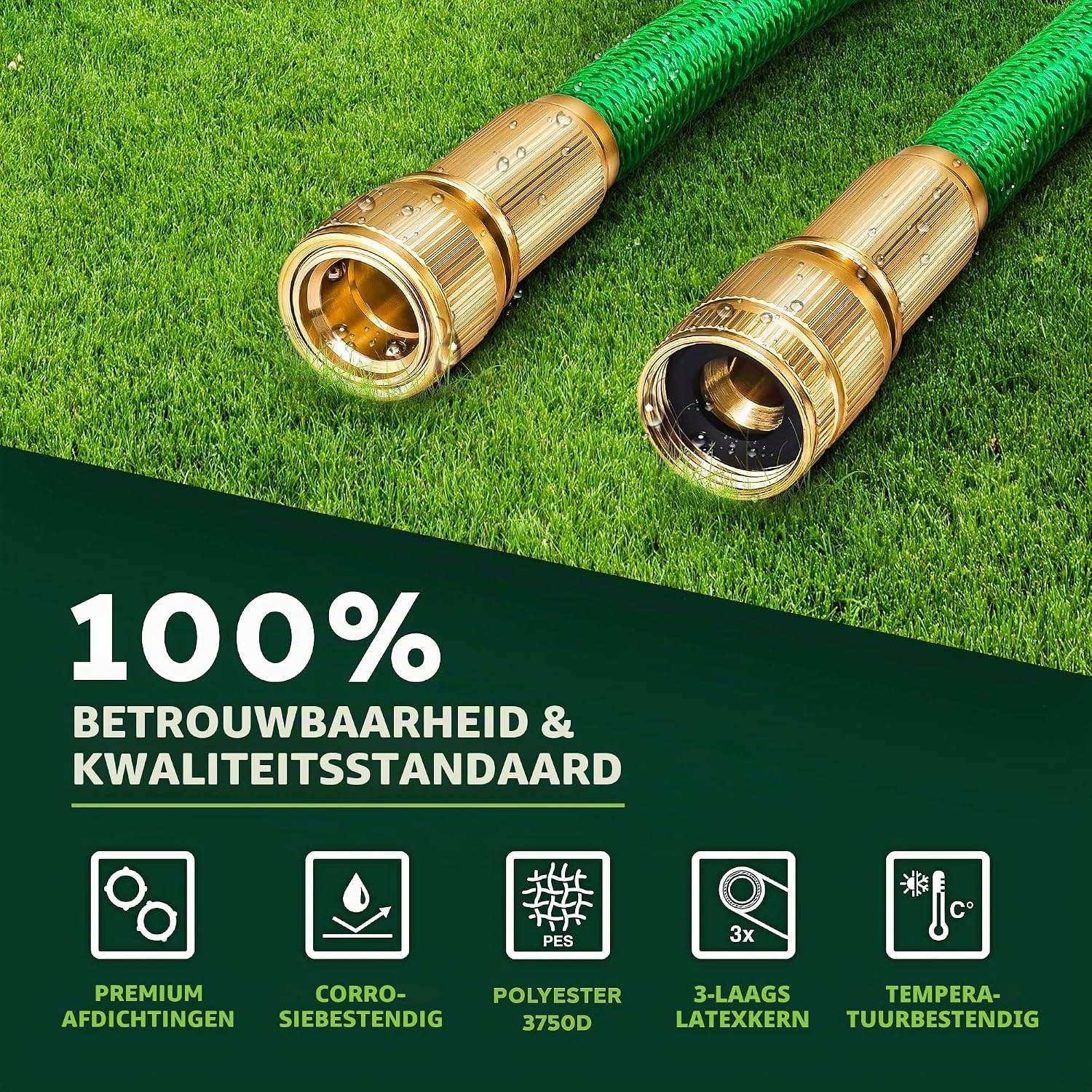 TRESKO® flexibele tuinslang | uitgezet 30 m | waterslang flexibel met 3-voudige latexkern | elastische flexiSchlauch | alle koppelingen van hoogwaardige messing