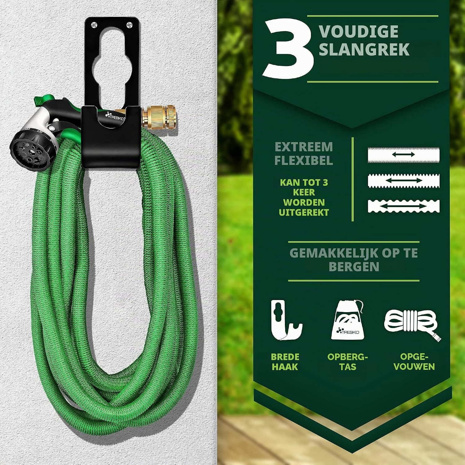 TRESKO® flexibele tuinslang | uitgezet 30 m | waterslang flexibel met 3-voudige latexkern | elastische flexiSchlauch | alle koppelingen van hoogwaardige messing