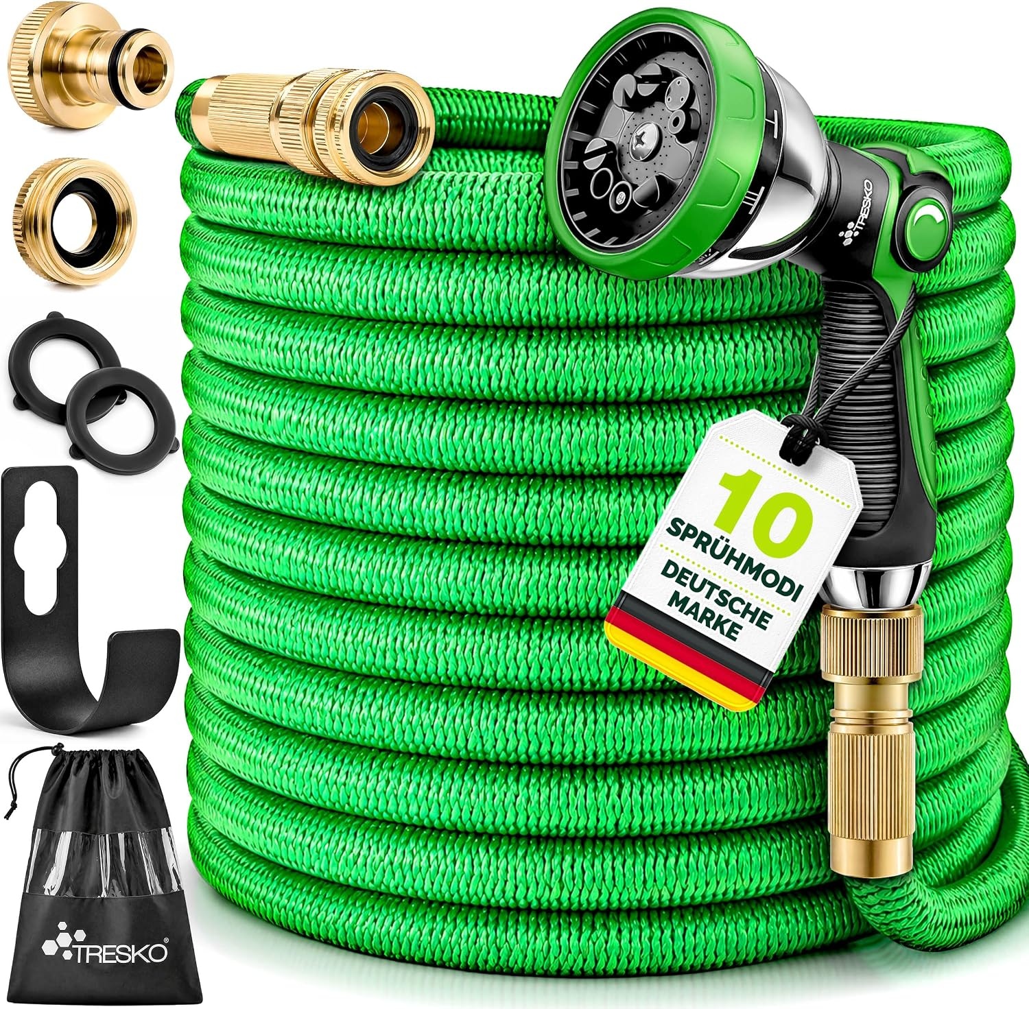 TRESKO® flexibele tuinslang | uitgezet 30 m | waterslang flexibel met 3-voudige latexkern | elastische flexiSchlauch | alle koppelingen van hoogwaardige messing
