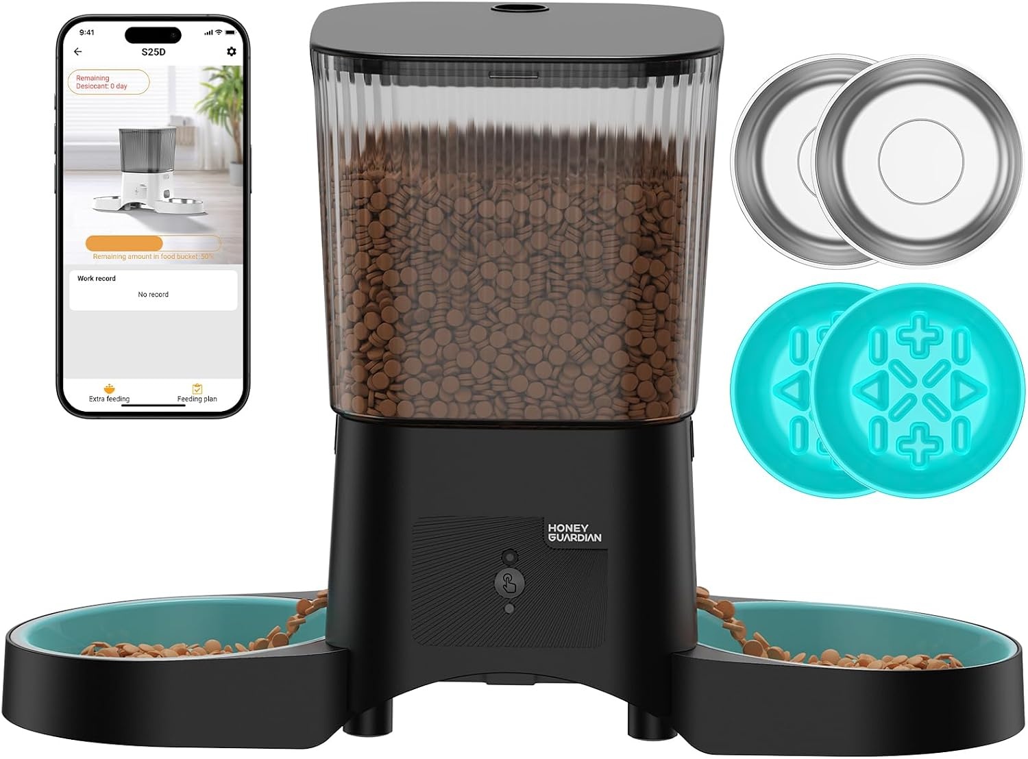 Slimme Dubbele Voerbak 3.5L Zwart | WiFi & App Bediening | 33% Korting