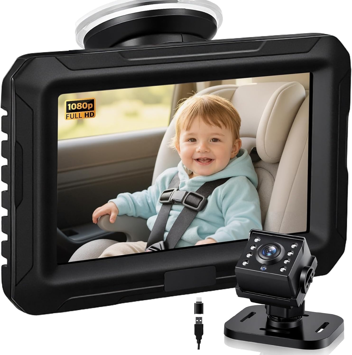 Baby Autospiegel met Camera (1080P HD) - Zwart - 52% Korting