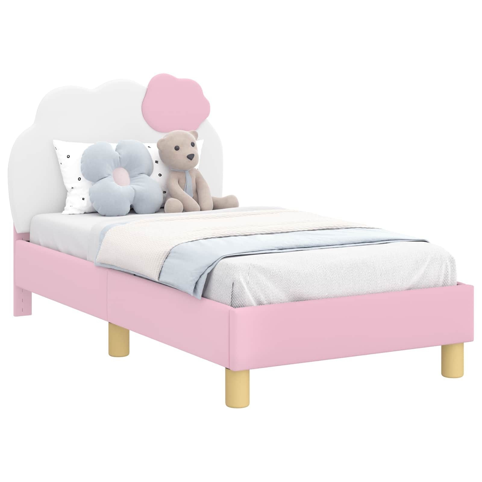 vidaXL Peuterbedframe met hoofdbord Roze 70 x 140 cm PU