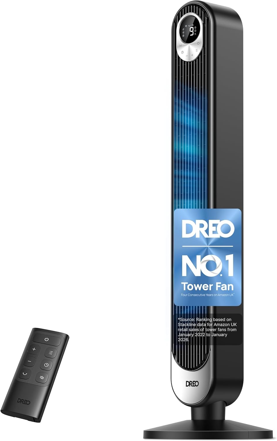 DREO 42 Inch Torenventilator Zwart - 9 Snelheden - 12 Uur Timer - Stille Koeling