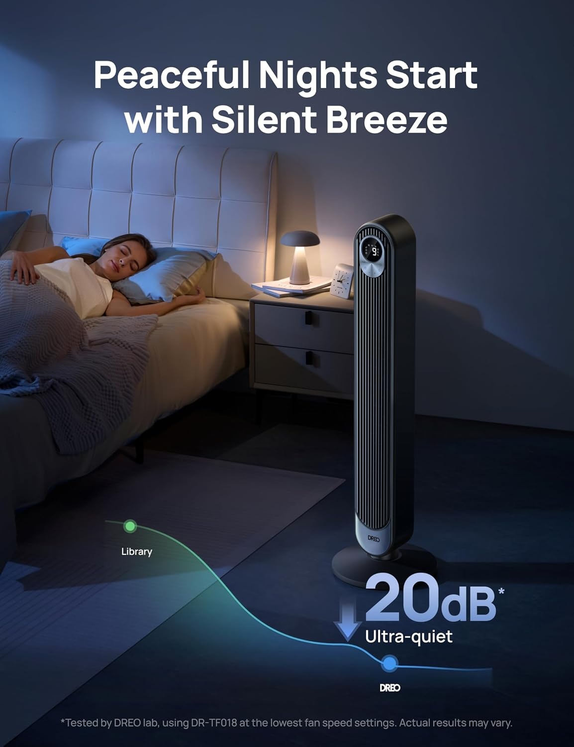 DREO 42 Inch Torenventilator Zwart - 9 Snelheden - 12 Uur Timer - Stille Koeling