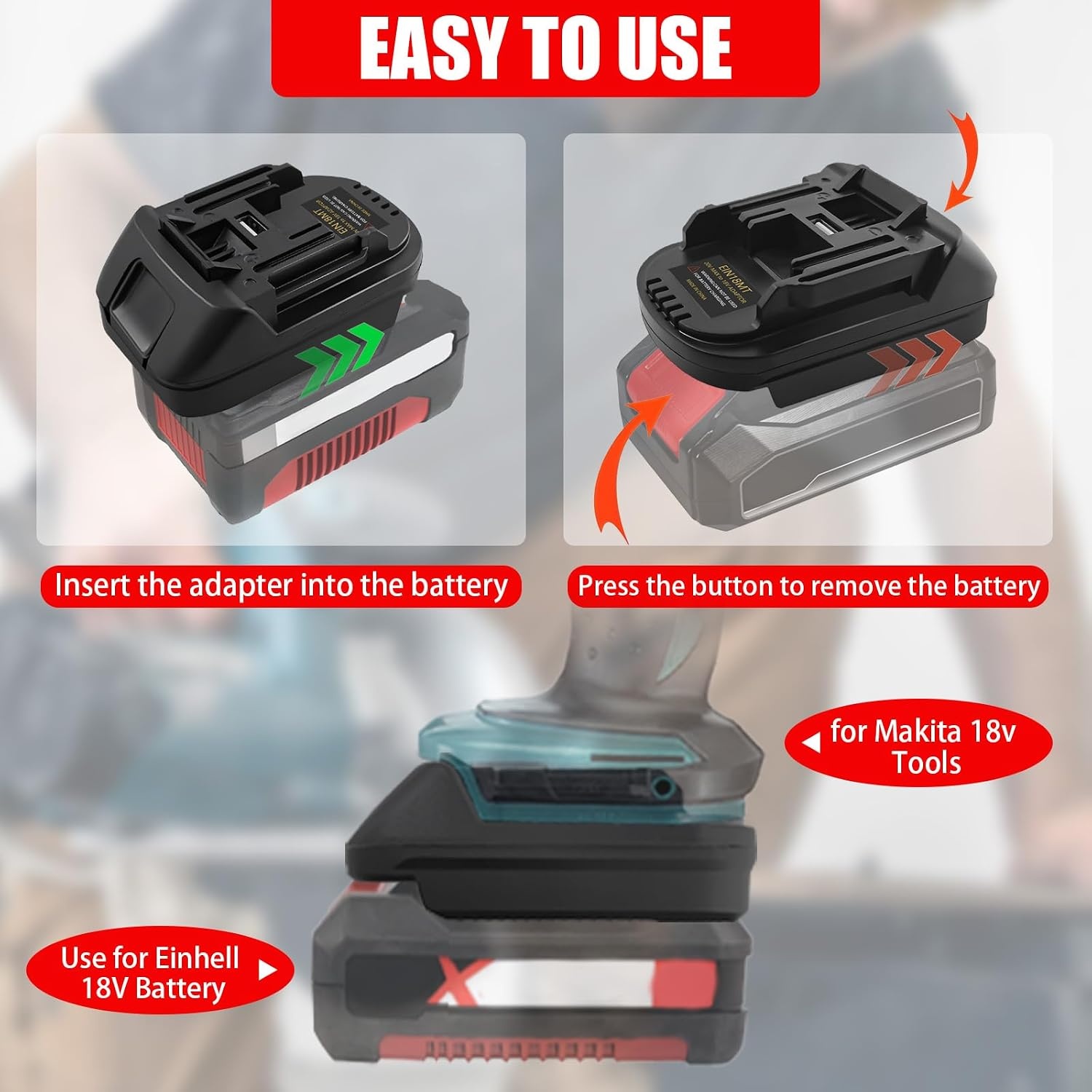 Adapter voor Einhell 18 V lithiumaccu-converter voor Makita 18 V lithiumaccu, ombouwen naar Makita 18V lithium accugereedschap