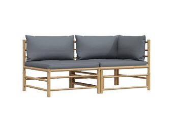 VidaXL Bamboe Loungeset 2-delig met Donkergrijze Kussens - 54% Korting