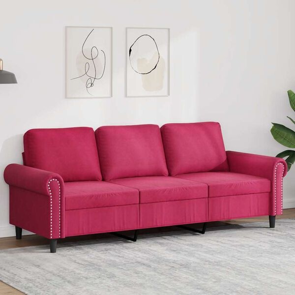 vidaXL Driezitsbank Fluweel Wijnrood 180cm - 35% Korting
