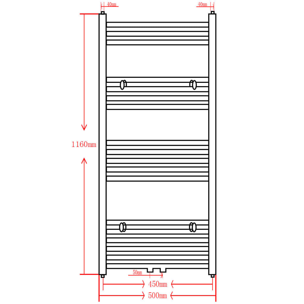 Zwarte Handdoekradiator Recht 500x1160 mm - 34% Korting