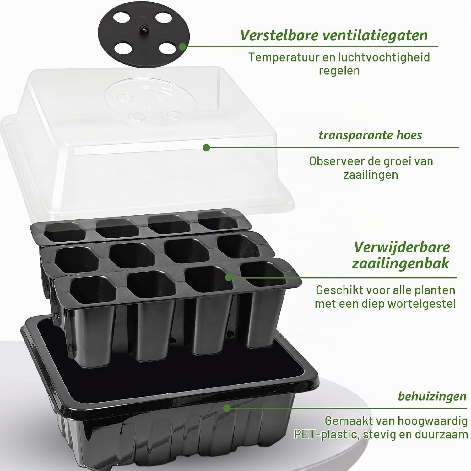 Kweekkas Zaailingen - 3 Delige Set met Deksel & Ventilatie - 30% Korting