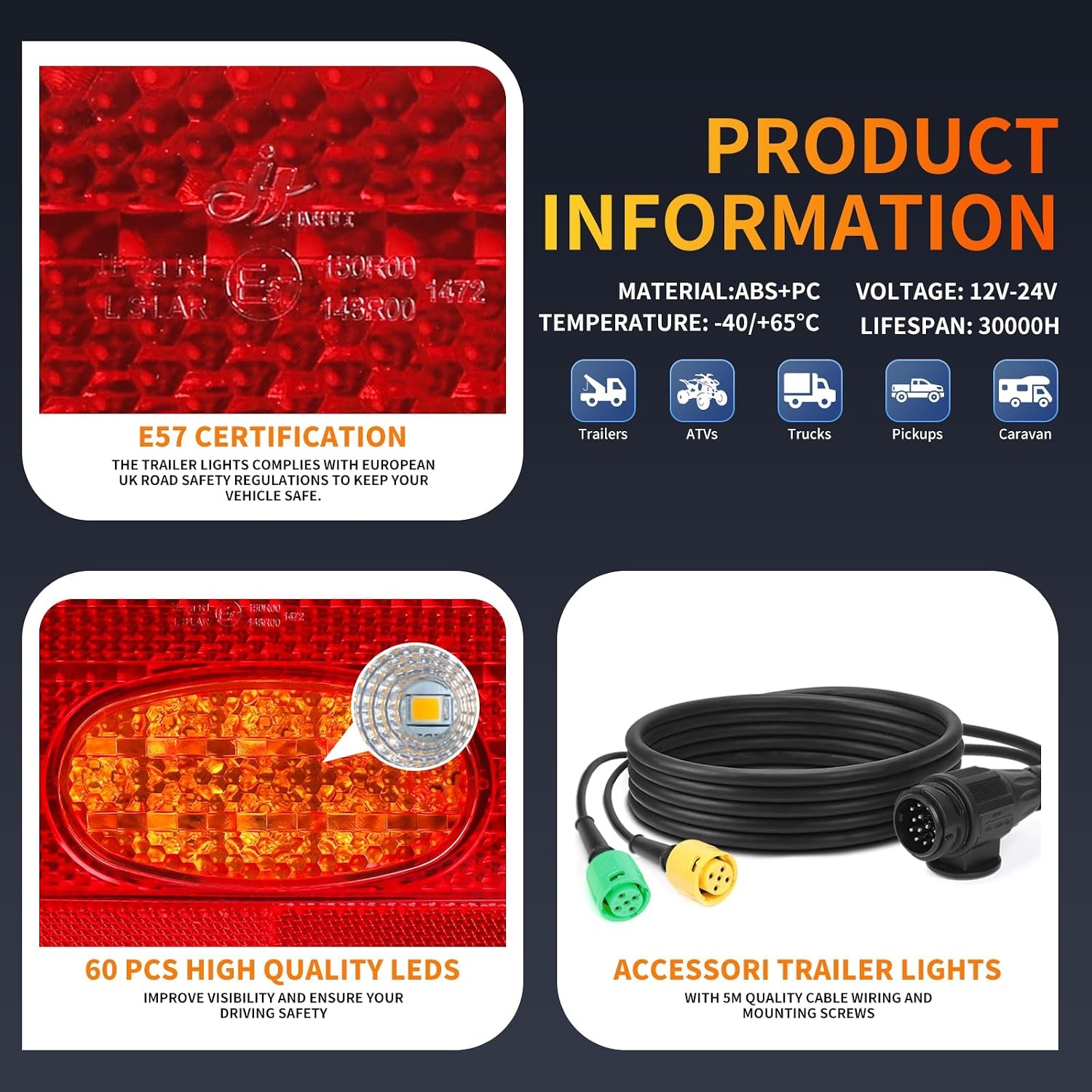 LED Achterlichtset Aanhanger 12V-24V IP67 Waterdicht ECE E57 | 33% Korting