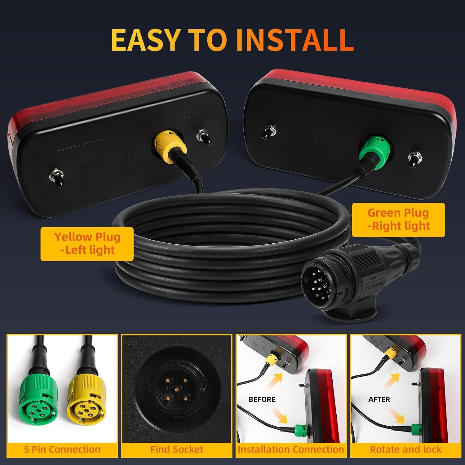 LED Achterlichtset Aanhanger 12V-24V IP67 Waterdicht ECE E57 | 33% Korting