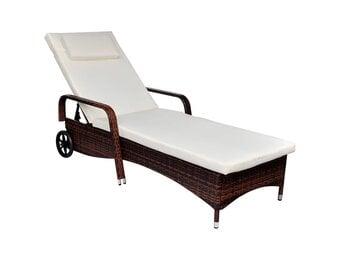 Bruin Poly Rattan Ligbed met Kussen & Wieltjes - 34% Korting