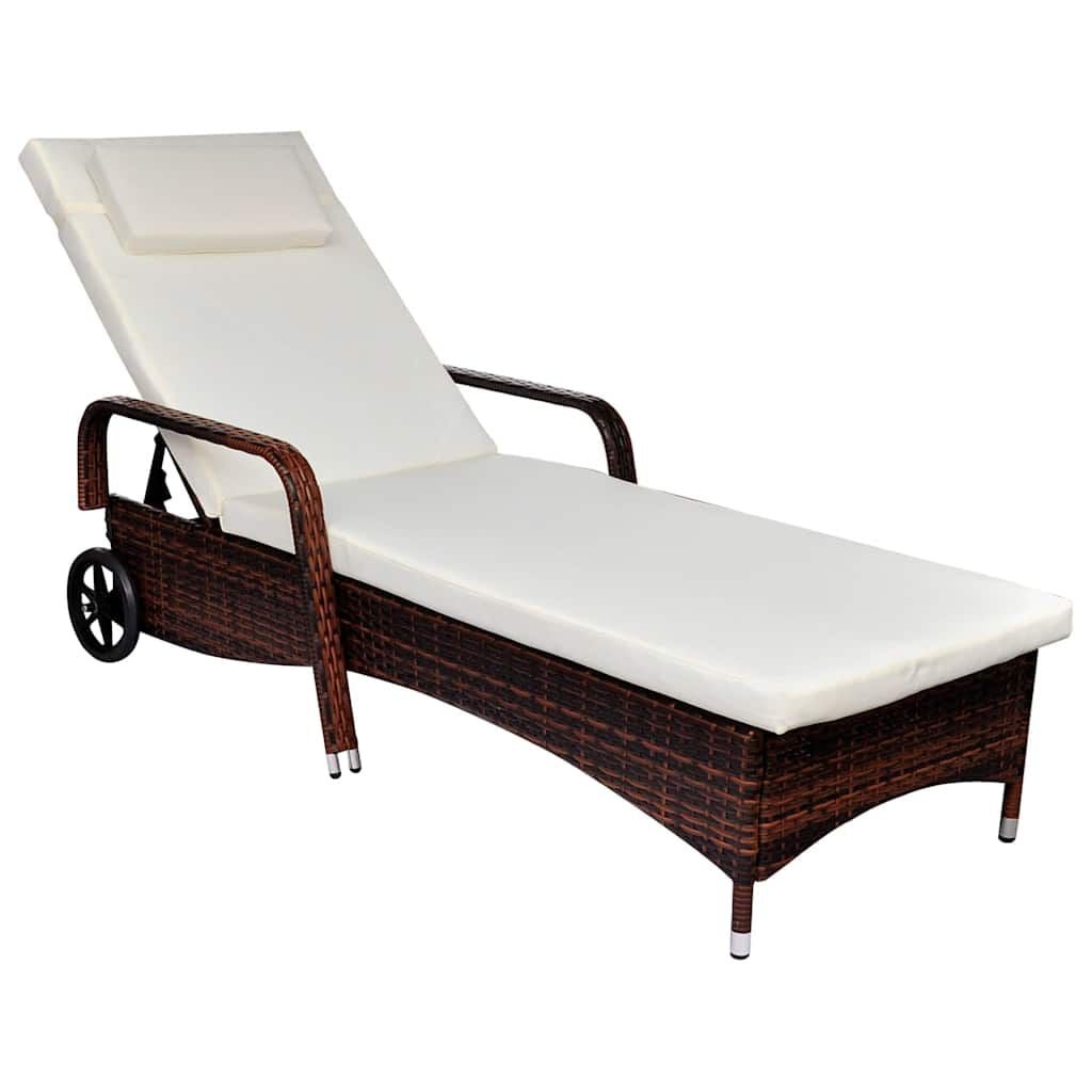 Bruin Poly Rattan Ligbed met Kussen & Wieltjes - 34% Korting