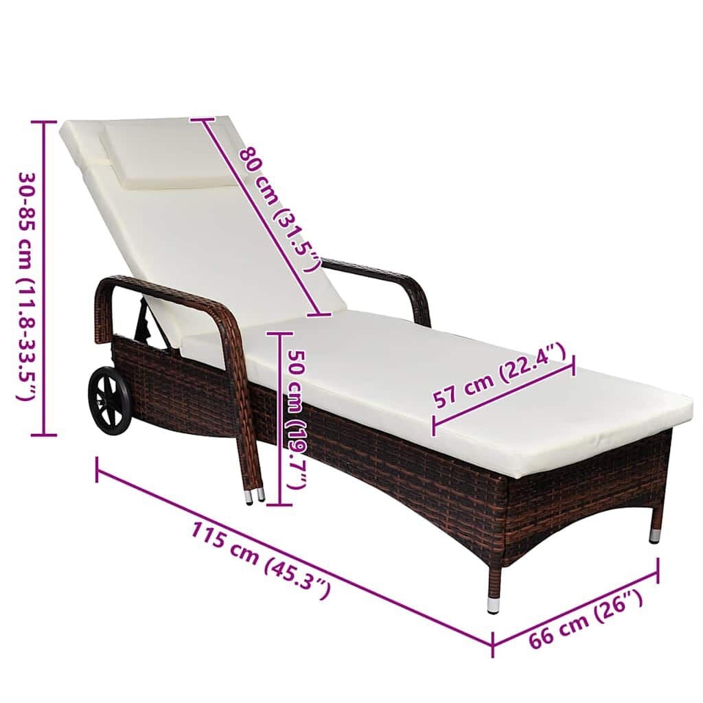 Bruin Poly Rattan Ligbed met Kussen & Wieltjes - 34% Korting