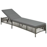 Ligbed Poly Rattan met Kussen - Grijs (34% Korting)