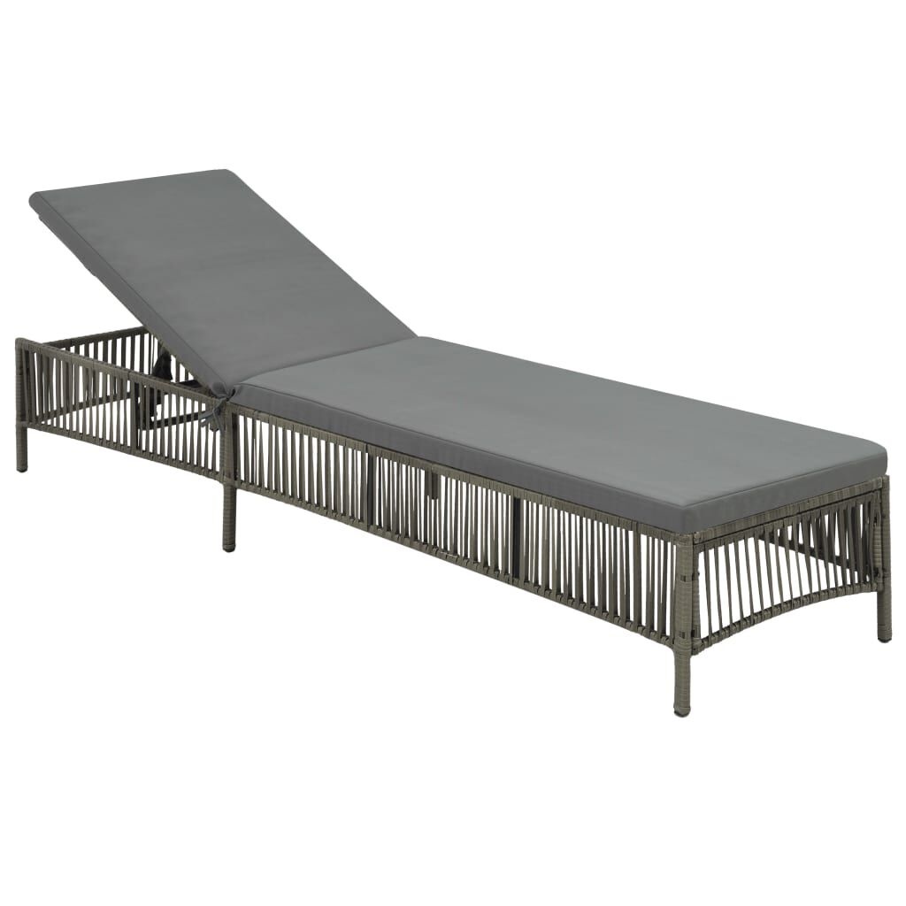 Ligbed Poly Rattan met Kussen - Grijs (34% Korting)