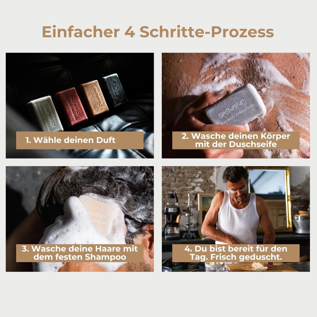 Vaste Douchezeep & Shampoo Set Mannen - 4 Geuren - Vegan & Duurzaam - 33% Korting