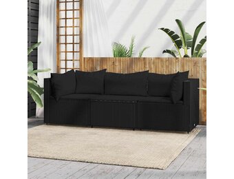 VidaXL Loungeset 3-delig Poly Rattan Zwart - 35% Korting
