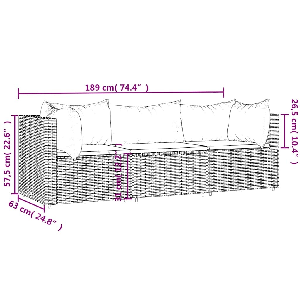 VidaXL Loungeset 3-delig Poly Rattan Zwart - 35% Korting