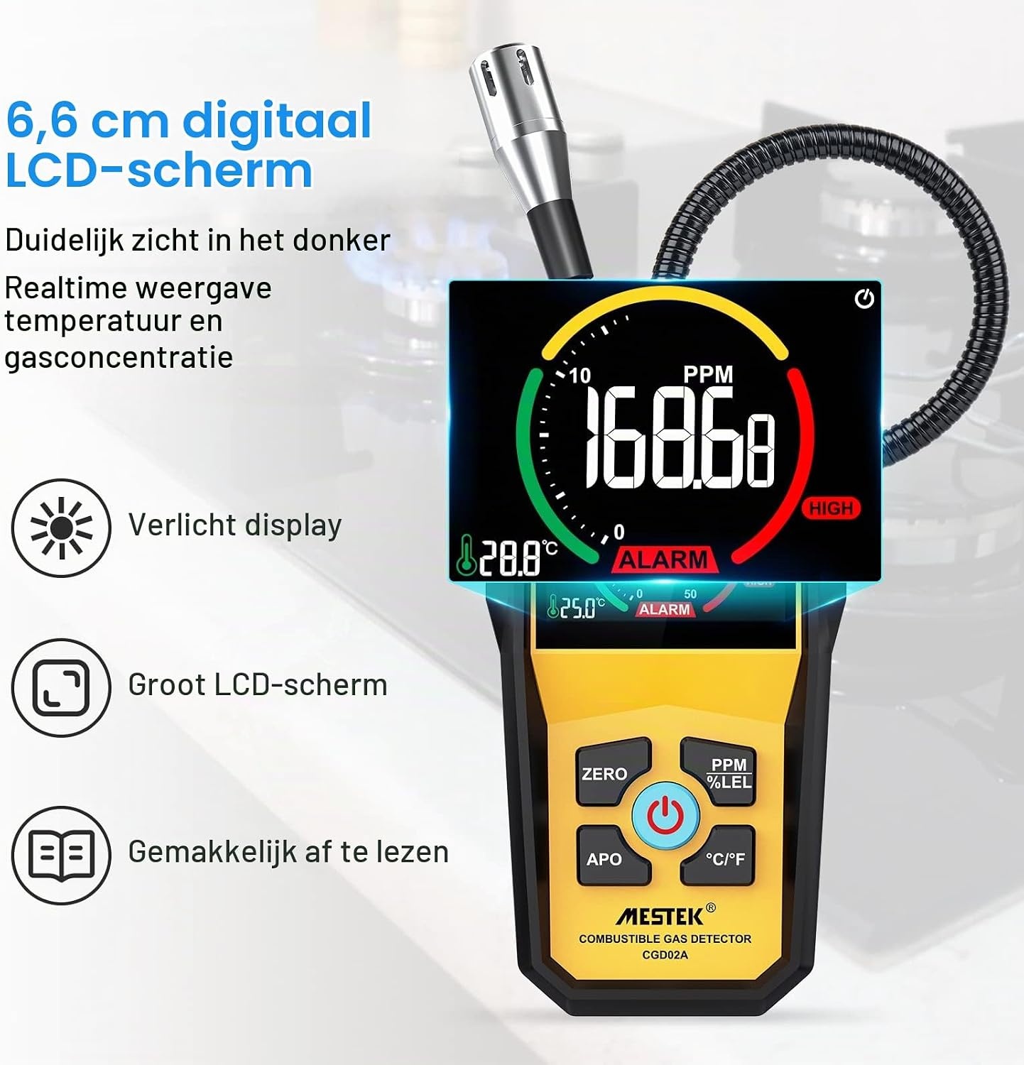 Draagbare Gaslekdetector MESTEK CGD02A - Brandbaar Gas Alarm (34% Korting)