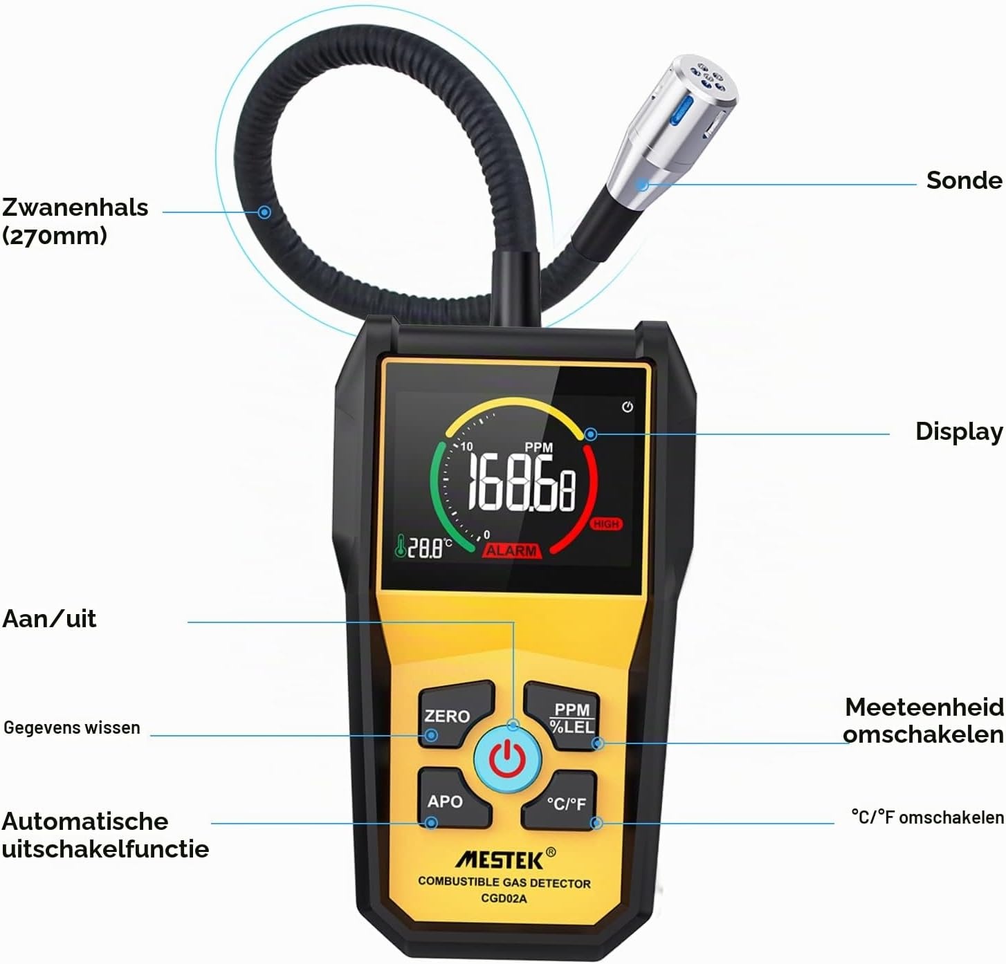 Draagbare Gaslekdetector MESTEK CGD02A - Brandbaar Gas Alarm (34% Korting)