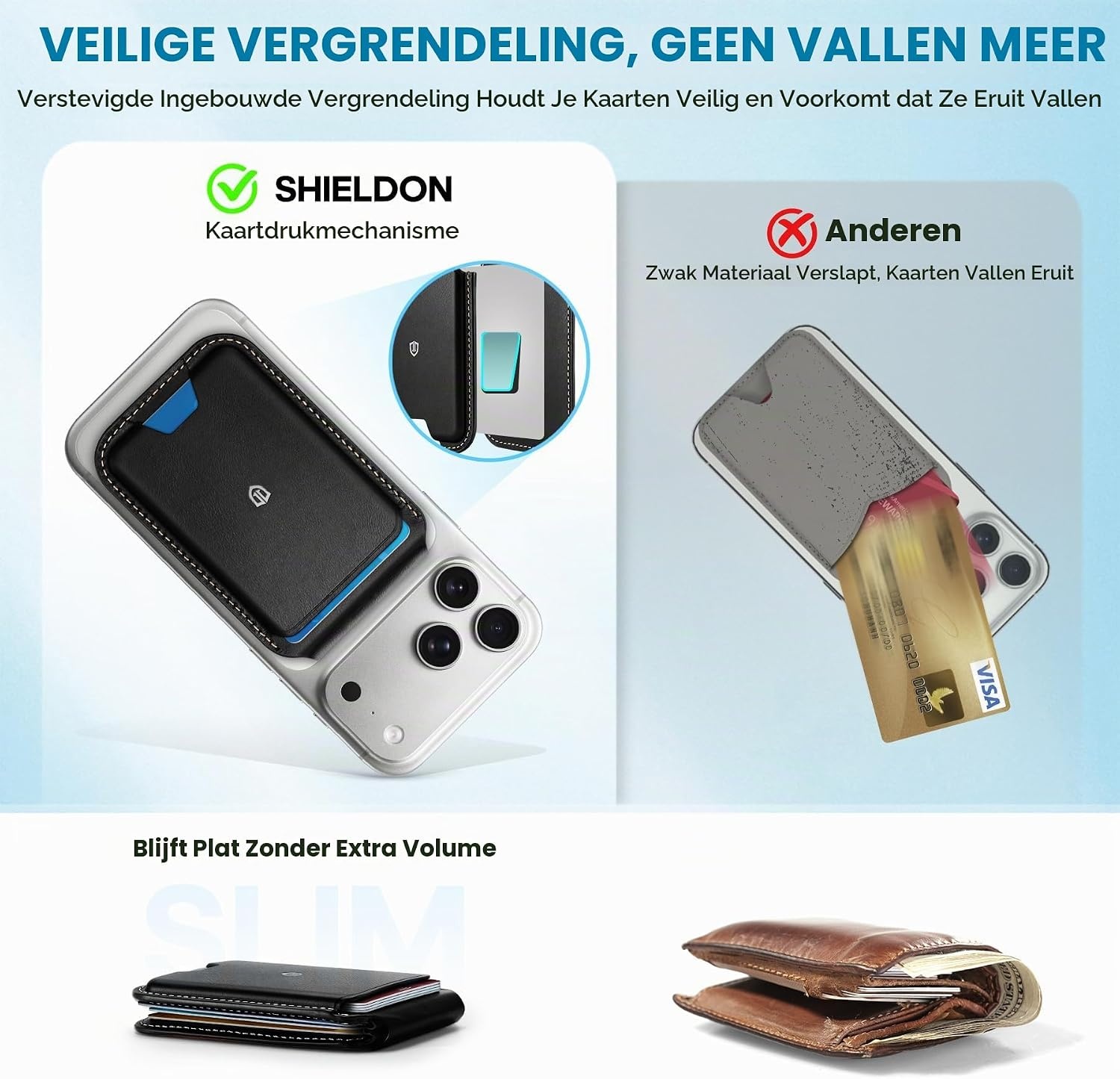 Echt Lederen Kaarthouder Portemonnee - Retro Zwart (33% Korting)