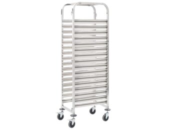 RVS Keukentrolley 16 Dienbladen 38x55x163 cm - 35% Korting!