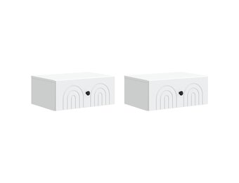 Wandkast Bedkast 2 Laden Wit - 49x34.5x20 cm - Bewerkt Hout met 53% Korting
