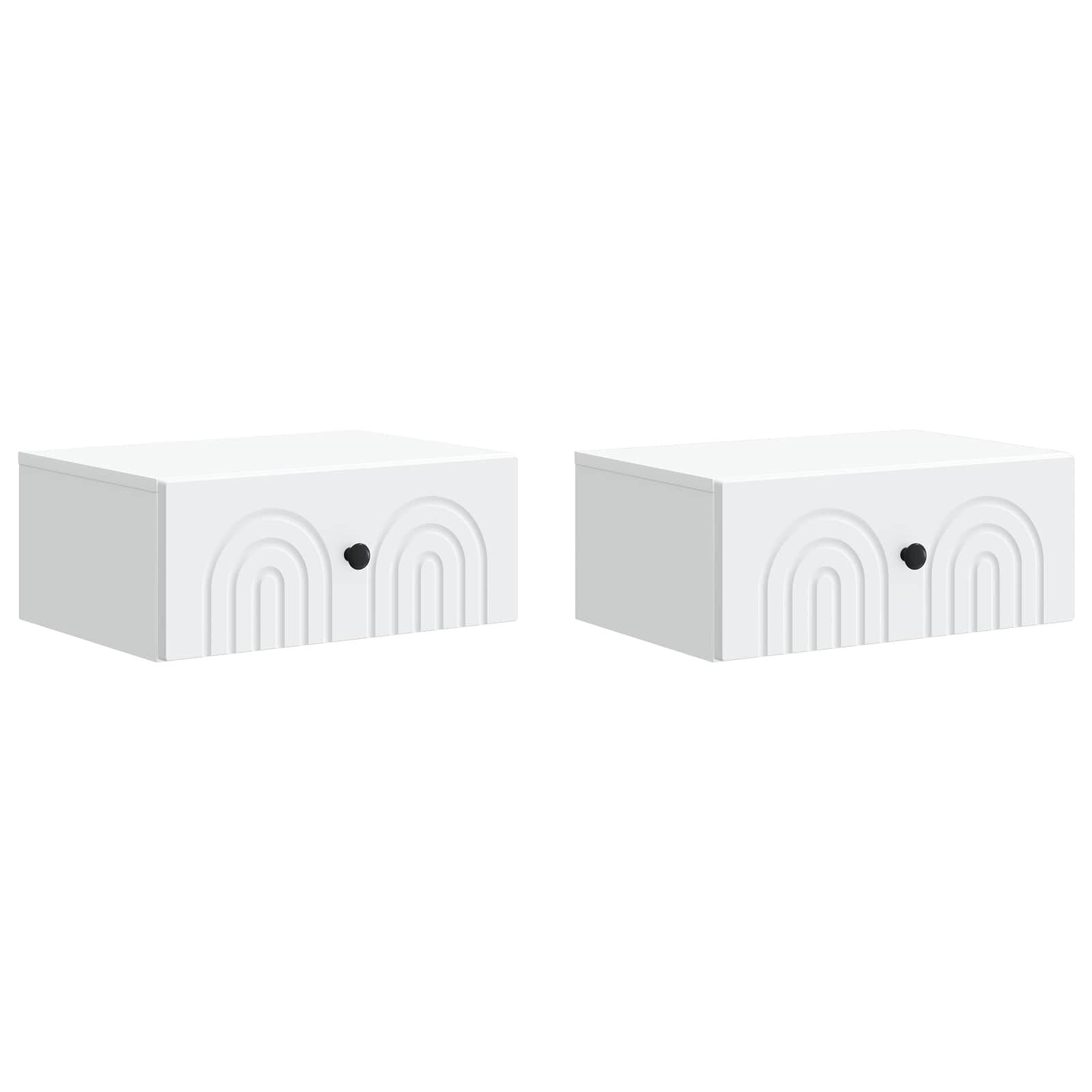 Wandkast Bedkast 2 Laden Wit - 49x34.5x20 cm - Bewerkt Hout met 53% Korting